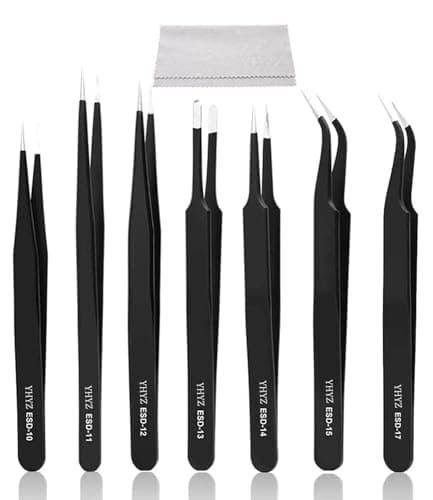 Image of 7PCS Precision Tweezers Set, Anti-Static Stainless Steel ESD Tweezers Set for Electronics, Sodlering, Jewelry, Craft, Laboratory Work, Hobby etc