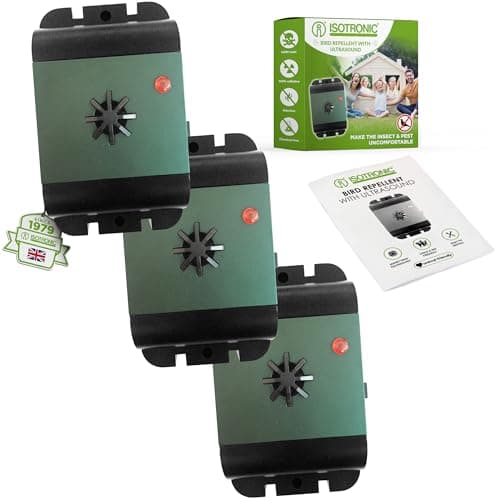 Image of ISOTRONIC® Ultrasonic Bird Repeller device, Battery powered portable Bird Deterrent, Pack of 3 Pcs.