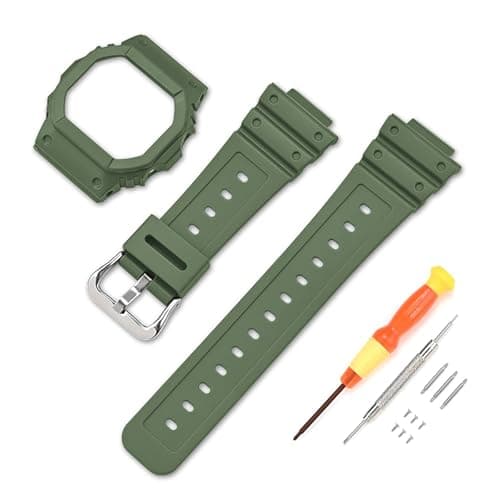 Image of Resin Strap Compatible with Casio G-shock DW5600HR/GW-M5610 GW-B5600,Full Protect Case Soft Sports Waterproof Sweatproof Replacement Watch Strap for Casio Women Mens (Army Green, for 5600mm Series)