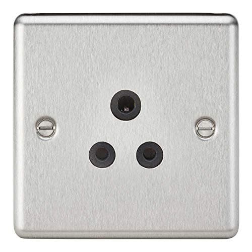 Image of 5A Unswitched Socket - Rounded Edge Brushed Chrome Finish with Black Insert