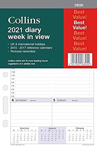 Image of Collins 2021 Week to View Refill for Desk Size Personal Organiser (7 Ring Mechanism)