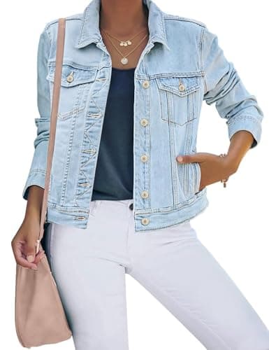 Image of Denim Jackets Women's Jean Stretchy Long Sleeve Trucker Jacket With Pocket(Azurblaue Stimmung,Medium)