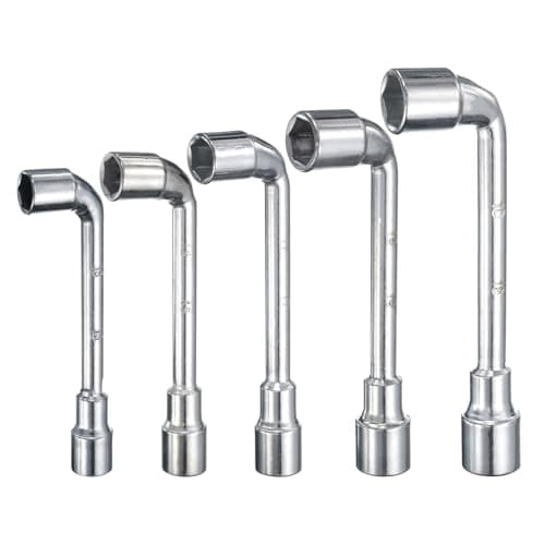 Image of sourcing map 5pcs L Shaped Angled Hex Socket Wrench 15/16/17/18/19mm 45# Steel Double Ended Metric 6 Point Tubular Socket Spanner for General Repairing, Pipeline, Bicycle Car Maintenance