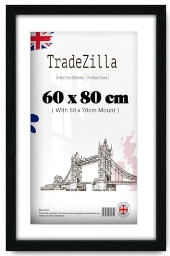 Image of TradeZilla | Modern 600 x 800 mm Black Photo Frame With 700 x 500 mm White Mount | Wall Decoration Photos Canvas Paintings Art Gallery (60 x 80 cm) [ Black ]
