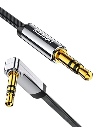 Image of UGREEN Aux Cable 3.3ft Right Angle 3.5mm to 3.5mm Audio Lead Stereo Headphone Mini Jack Male to Male Auxiliary Cord Flat Compatible with Car Aux iPhone iPad iPod TV PC Tablet Laptop MP3 Speaker (1M)