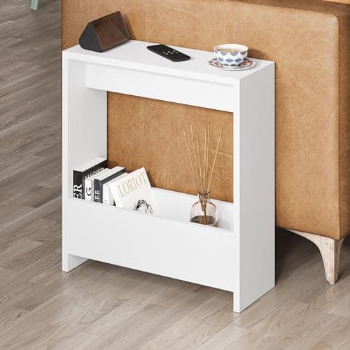 Image of HOCUS PICUS Side Table with Magazine Rack for Living Room and Office - Many Colour Options - Side/End Table - 55 x 20 x 60cm (White)