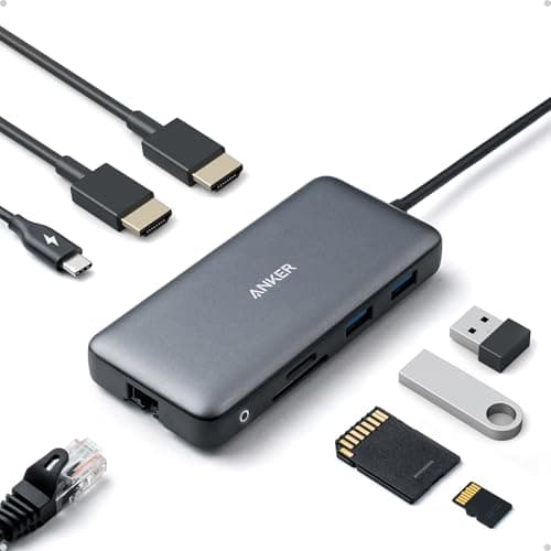 Image of Anker Laptop Docking Station Dual Monitor, 8-in-1 USB C Hub, 4K Dual Monitor with 2 HDMI, 1 Gbps Ethernet Hub, 85W Power Delivery, SD Card Reader for MacBook Pro, XPS and More (Charger not Included)