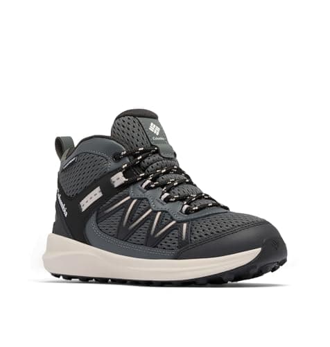 Image of Columbia Youth Unisex Peakfreak Rush Mid Waterproof, Waterproof Mid Rise Trekking and Hiking Boots, Black/Grill, 4