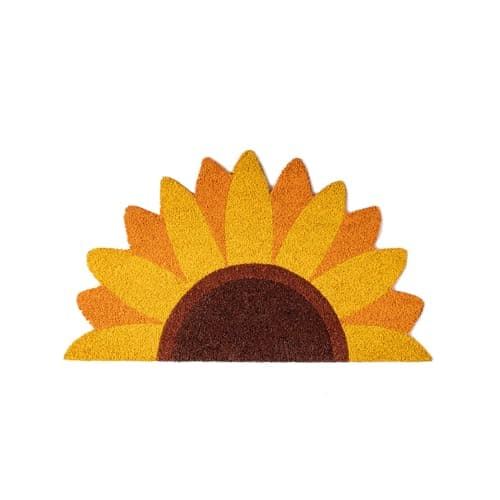 Image of Fisura - Coconut Sunflower Doormat with Non Slip PVC Backing Funny Welcome Door Mat Hand Painted Size 70cm x 40cm x 1.5cm Yellow