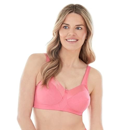 Image of Bestform Womens 5006715 Satin Trim Wireless Cotton Bra with Unlined Cups, Dark Pink, 38D