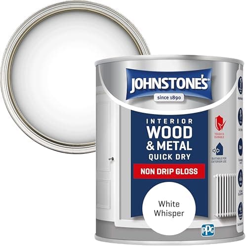 Image of Johnstone’s - Quick Dry & Non Drip Gloss Paint for Wood & Metal - White Whisper | Interior & Exterior | Low Odour, Water-Based Formula, Dry in 1-2 Hours | 10m2 Coverage per Litre | 750ml