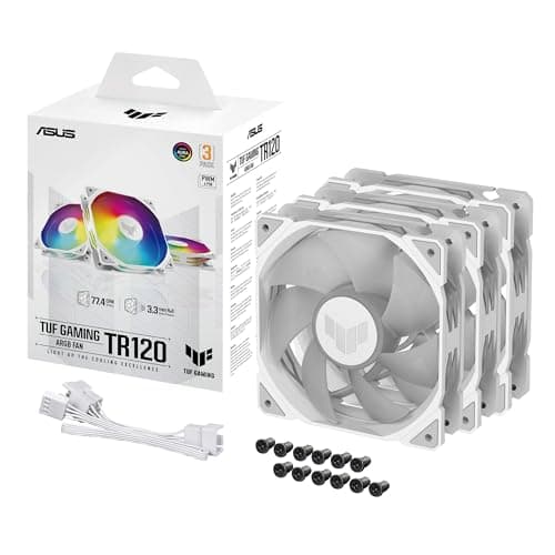 Image of ASUS TUF Gaming TR120 ARGB Triple Pack White Edition 120mm Fans (28mm Frame, 3.3mm High Static Pressure H2O, Dual Layer LED Matrix, Aura Sync, PWM Fan Control)