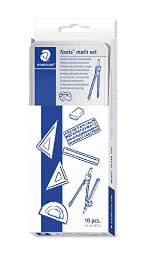 Image of STAEDTLER 557 10 Noris Maths Set with Storage Tin (10 Pieces including Compass, Ruler, Protractor and Set Squares)