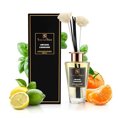 Image of Lime Basil & Mandarin | Reed Diffuser 200ml | 33% Premium Fragrance Oil | Luxury Inspired by Jo Malone | Long Lasting Home Fragrance | 8 Reeds & 2 Decorative Flowers | Giftable Aroma Diffuser
