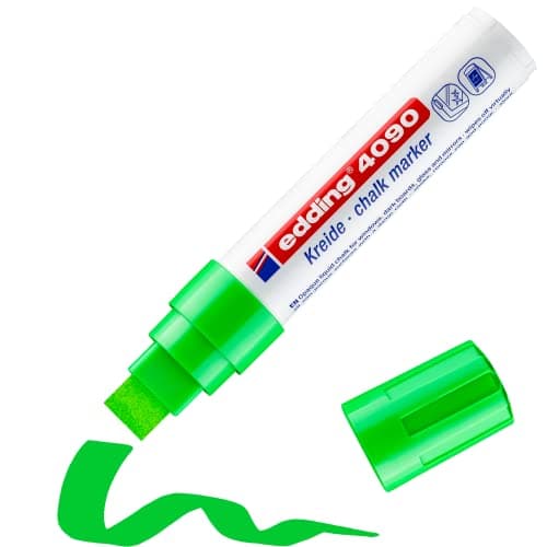 Image of edding 4090 chalk marker - light-green - 1 chalk pen - chisel nib 4-15 mm - broad-nib wet wipe pen for chalkboards, windows, glass, mirrors - liquid chalk marker pens for opaque coverage