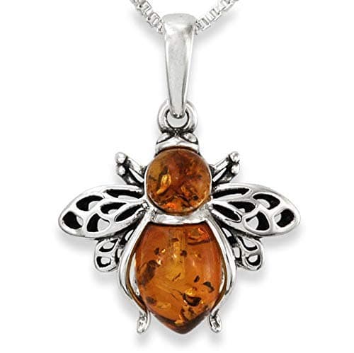 Image of Sterling Silver & Natural Baltic Honey Amber BUMBLE BEE Pendant (Optional Necklace)