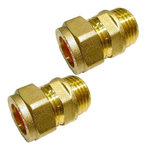 Image of Duraplast UK 15mm Compression by 1/2" BSP Brass Male Iron Coupler (Pair), 15mm x 1/2" Adaptors