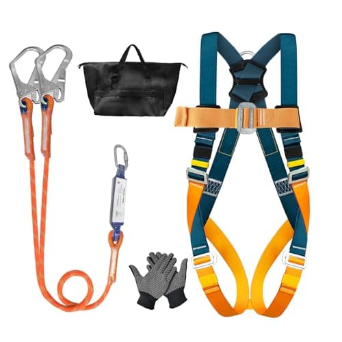Image of Full-Body Safety Harness with Energy Absorber, 1.8m Dual Lanyards & Alloy Steel Large Hooks, Adjustable, 140kg Max Load, EN 361/354/355, Fall Protection for Men Roofing, Climbing & Working at Height