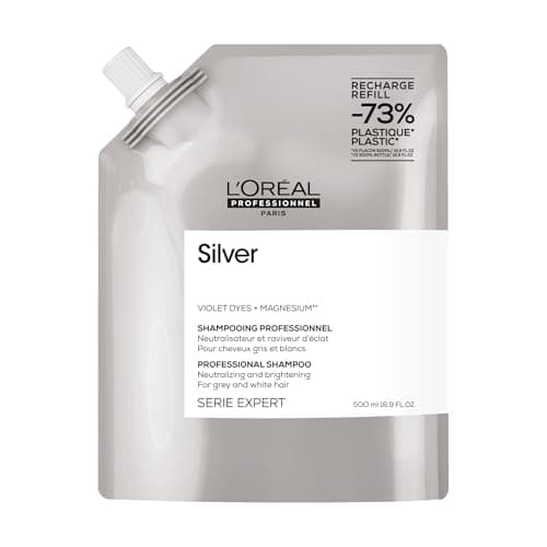 Image of L’Oréal Professionnel Silver Shampoo For Grey, White Or Light Blonde Hair, Neutralising and Brightening, Serie Expert, 500ml Refill