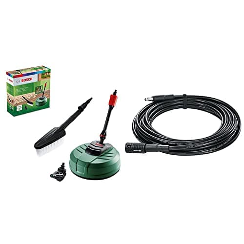 Image of Bosch F016800611 Pressure Washer Home and Car Cleaning Kit (with patio Cleaner, wash Brush and 90 degree nozzle, in Carton Packaging) & F016800361 6m Extension Hose