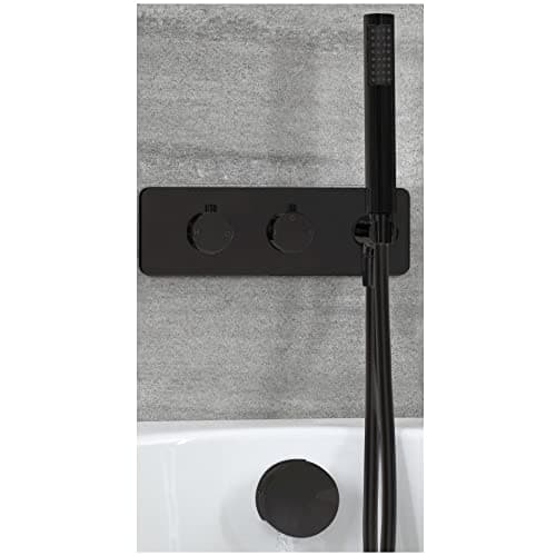 Image of Milano Nero Thermostatic Mixer Valve Hand Shower Handset Overflow Bath Filler Tap- Black