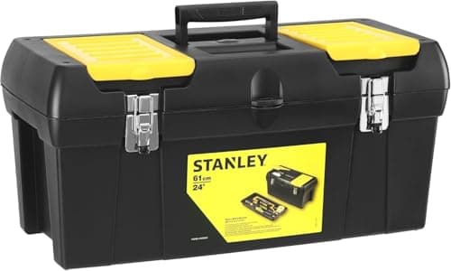 Image of STANLEY Toolbox with Metal Latch, 2 Lid Organisers Portable Tote Tray for Tools and Small Parts, 24 inch, 1-92-067