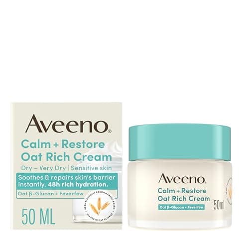 Image of Aveeno Calm + Restore Oat Rich Cream 50ml for Dry to Very Dry Sensitive Skin, Provides 48 Hour Hydration, Soothes Irritation, and Supports Skin Barrier Repair