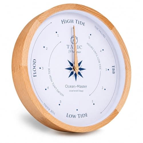 Image of Tabic Planeteco Ocean Master Tide Clock - Stylish Home Decor Accessory with High-Low Tide Display - Elegant Wall Clock Design - Ideal for Planning Beach and Ocean Activities - Natural Stain