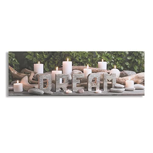 Image of Art For The Home Typography Dream LED Printed Canvas - Natural, Green & Brown Wall art - Framed LED Canvas - Traditional Photographic typography design - Smooth texture - Cover for small cracks