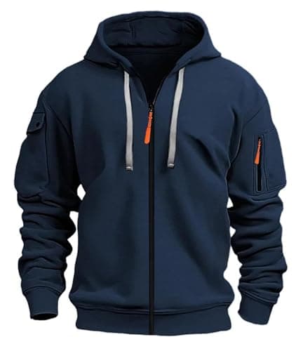 Image of MakingDa Mens Hoodie Long Sleeve Pullover Zipped Pocket Cuffed Shirts Hoody Fleece Slim Fit Casual Winter Hooded Sweatshirts Navy Blue XXL