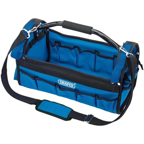 Image of Draper Heavy Duty Tote Tool Bag | Tools Storage Organiser | Open Tools Kit | Rigid Nylon | Steel Tubular Handle | Adjustable Shoulder Strap | 85751