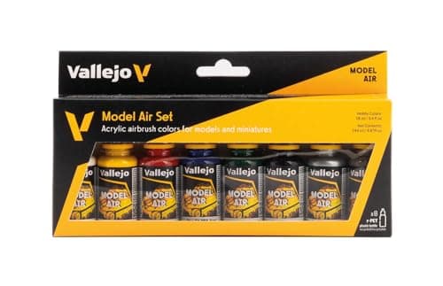 Image of Vallejo Model Color Acrylic Paint Set, 8 Basic Matte Colors for Airbrush, 18 ml Bottles with Dropper for Modeling and Miniatures