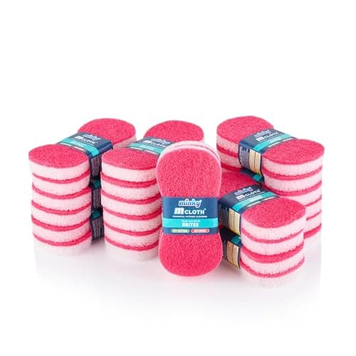 Image of Minky Brites, 24 Pack, Non-Scratch, Anti-Bacterial and Anti-Grease Washing Up Sponge, Cleaning Products, Kitchen Sponge, Scourers, Pink