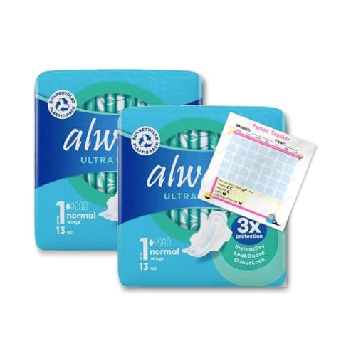 Image of Ultra Day Sanitary Towels - 26 Pads, Size 1, Normal with Wings, 3X Protection, InstantDry, LeakGuard, OdourLock, Dermatologically Tested, Pack of 2X 13