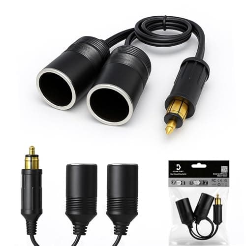 Image of Cliff Top DIN to Dual Cigarette Lighter Adapter, 12V/24V Hella DIN to Cigarette Plug Adapter with Extension Cable, Motorcycle Splitter for BMW, Triumph, Touring Bikes, Cars and Trucks
