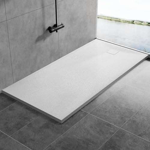 Image of AQUARA Shower Trays, 1400 x 900mm SMC Slip-Resistance Shower Tray with Shower Waste. Stylish Walk in Base for Shower Enclosure, White