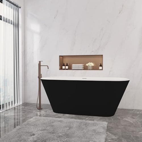 Image of Acezanble 1600x730mm Modern Matt Black Freestanding Double Ended Bath Acrylic Bathtub