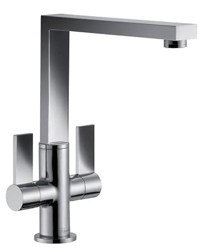 Image of Franke Bern Square Style Twin Lever Swivel Spout Mono Mixer Chrome Kitchen Tap