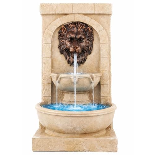 Image of Gardenwize -Solar Powered Lion Head Water Feature Fountain | Stone Effect Weatherproof Resin, Easy Installation | Low Maintenance, Outdoor Patio Garden