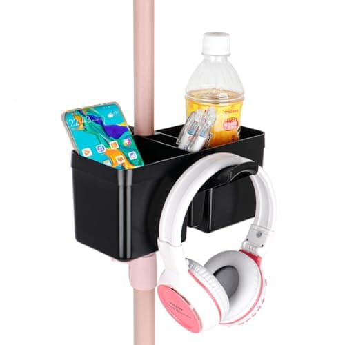 Image of Universal Mic Stand Cup Holder Drink Holder with Headset Hanger for Music Stand,Light Stand, Tripod for Music Sheet, Live Streaming, Karaoke, Recording, Music Stand Accessories Dual Cup Clamp