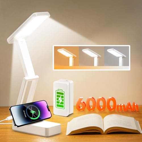 Image of One Fire 6000mAh Rechargeable Lamp Battery Powered Lamp,3 Colors+Dimmable Desk Lamp Bedside,Timer Reading Light+USB Charging Cordless&Portable Light Operated for Bedroom,Reading,Office,Nail