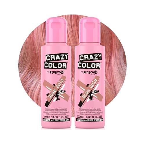 Image of Crazy Color Metallic Rose Gold Semi-Permanent Duo Hair Dye. Highly Pigmented Metallic Peach Conditioning & Oil Nourishing Vegan Formula | No Bleach or Ammonia | 200ml