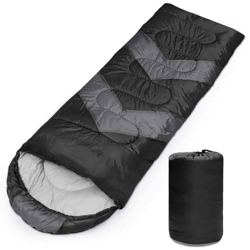 Image of Tesmien Sleeping Bag for Adults & Kids 3-4 Season Warm Weather and Winter Lightweight, Waterproof for Teens, Men's Indoor & Outdoor Camping/Traveling/Hiking, Black Grey