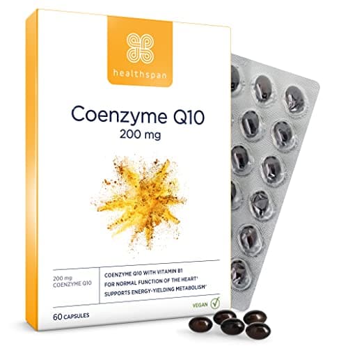 Image of Healthspan Coenzyme Q10 200mg | 60 Capsules | Added Vitamin B1 | Heart Health & Energy Metabolism | Sunflower Oil Base | Vegan