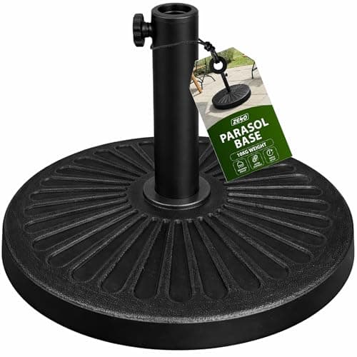 Image of ZENO Parasol Base 10KG | Concrete Filled Garden Umbrella Base | Parasol Weights | Heavy Duty Garden Parasol Stand | Round Weight Stand for Cantilever, Sun, Umbrella | Black Cast Iron Style