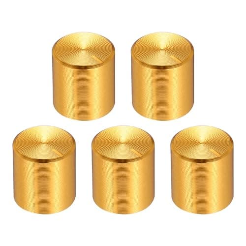 Image of sourcing map 5pcs Potentiometer Knob Knurled Shaft Golden Aluminum 6mm Shaft Dia. Rotary Knob 10mmx10mm Guitar Volume Control Knob