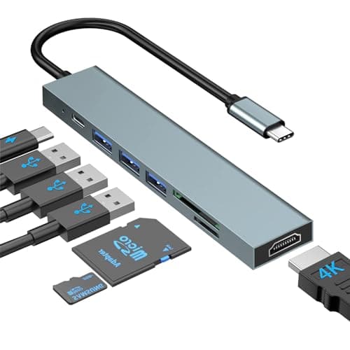 Image of USB C Hub 7 in1 Multiport Adapter with USB-C to 4K HDMI, SD/TF Card Reader/1*USB 3.1/2*USB 2.0/1*Type C 100W Power Delivery, Compatible with MacBook Pro 2022/2021/2020/2019, Surface Book More