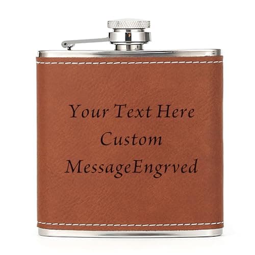 Image of Hip Flask Personalised Hip Flask for Men Custom Engraved PU Leather Hip Flasks Whisky Flask Wedding Best Man Gifts for Usher Groomsmen Groom Father of The Bride (Brown, Design 1)