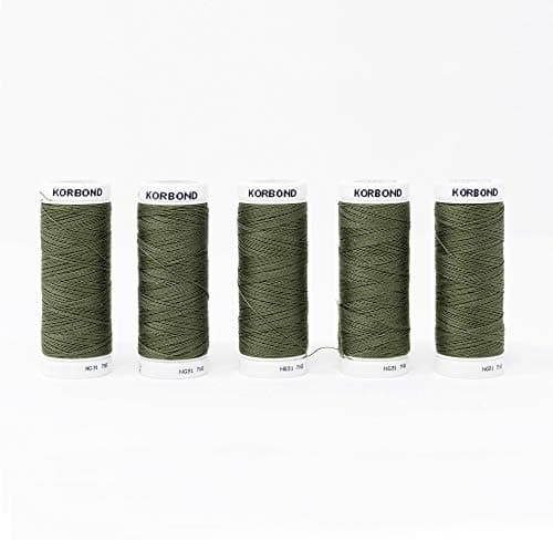 Image of KORBOND Polyester All Purpose Thread – 500m Total – Olive Green - 5 x 100m Reels for Hand and Machine Sewing
