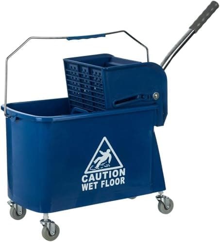 Image of Curvaso Kentucky Mop Bucket Set 20L Heavy Duty Floor Cleaning with Wringer System, Pole & 2 Mop Heads Commercial Grade Home, School, Office & Shops, Blue Bucket Only